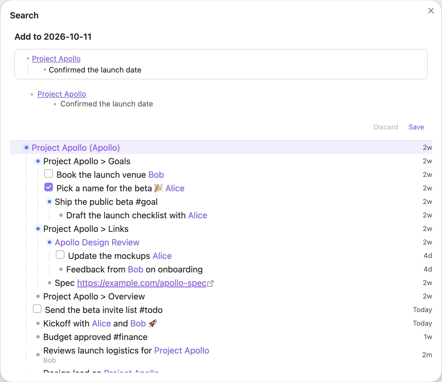Quick Add appending to Project Apollo