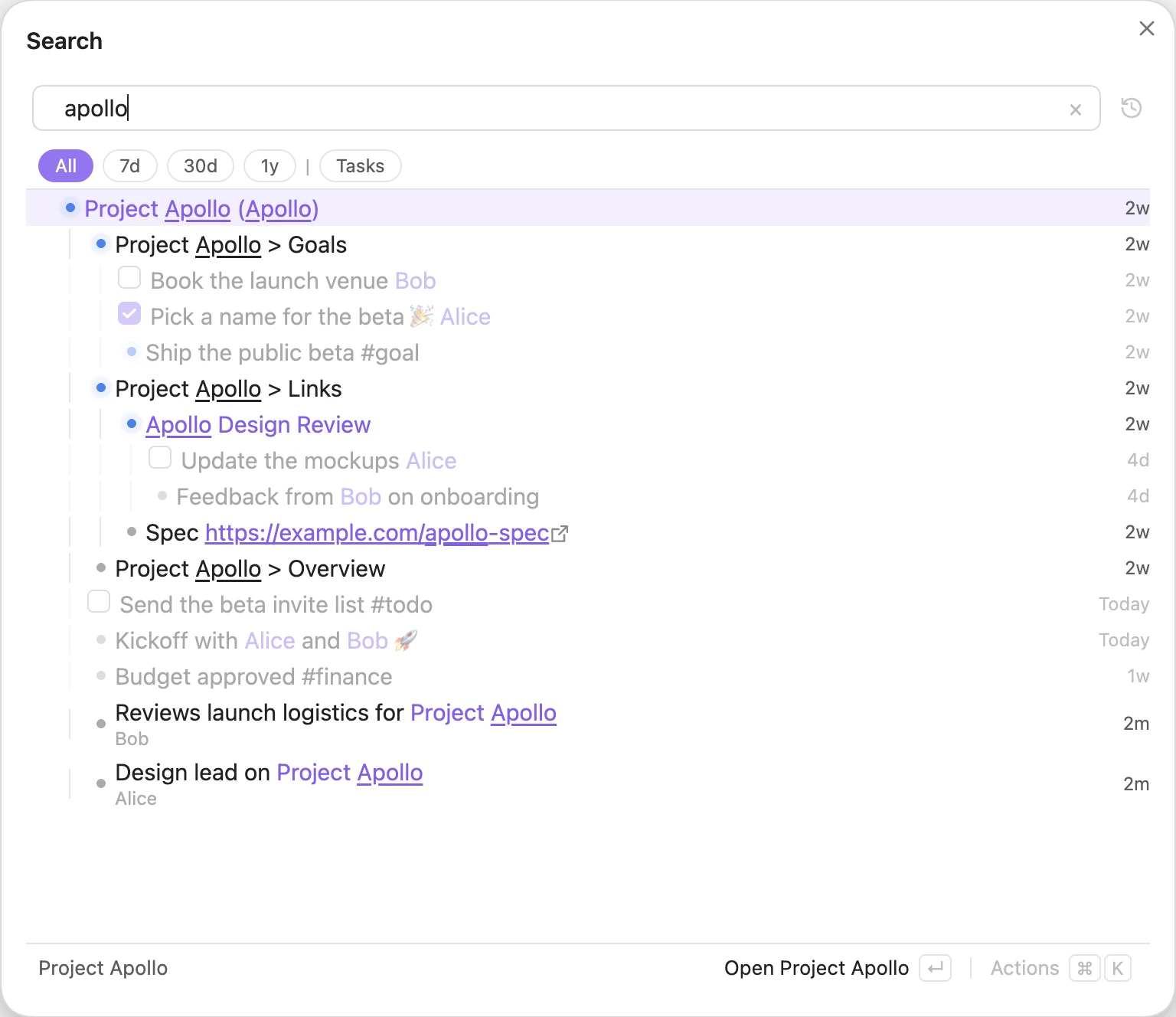 The Search modal for apollo
